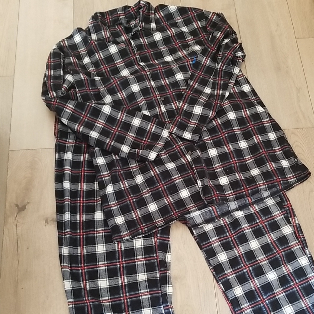 Nautica Mens Plaid Flannel Pajama Set - Black, White, and Red Sz XXL
